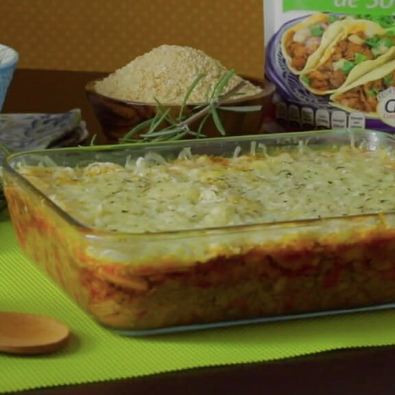 Crumble de Chilorio de Soya Chata recién salido del horno listo pa servir